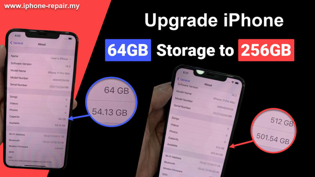 Increase the memory of an iPhone X 64GB to 256GB 