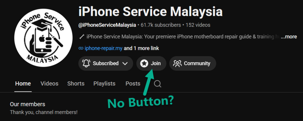 Youtube Member join button missing
