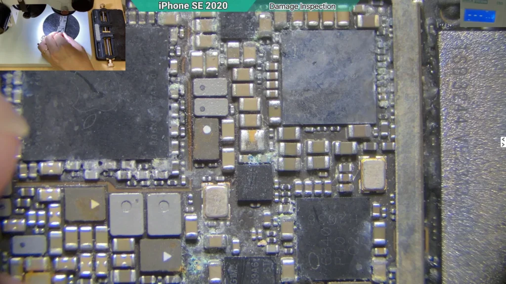 Microscope view iPhone water damaged Power IC area