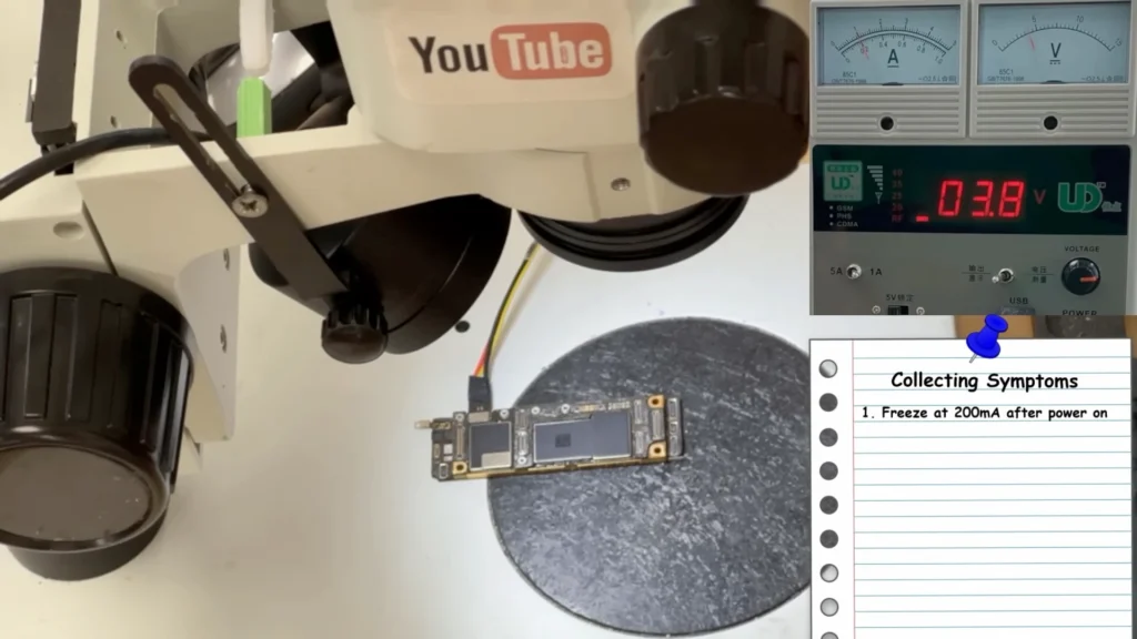 iPhone 11 logic board current stuck around 200mA during power-on diagnosis