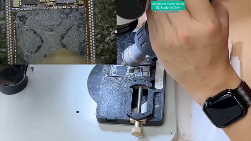 Installing reballed A13 CPU onto iPhone 11 logic board with hot air