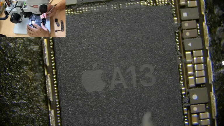 Microscope inspection of the original iPhone CPU for cracks and physical damage